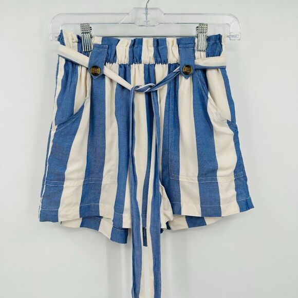 NWT American Eagle Size XS Blue & White Striped High Waisted Paper Bag Shorts - Picture 1 of 7